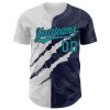 Custom Graffiti Pattern Teal-Navy 3D Scratch Authentic Baseball Jersey - Image 2