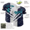Custom Graffiti Pattern Teal-Navy 3D Scratch Authentic Baseball Jersey - Image 3
