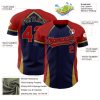 Custom Navy Red-Old Gold 3D Pattern Design Curve Solid Authentic Baseball Jersey - Image 3