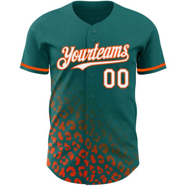Custom Teal White-Orange 3D Pattern Design Leopard Print Fade Fashion Authentic Baseball Jersey - Image 2