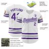Custom White Purple-Gray Line Authentic Baseball Jersey - Image 3