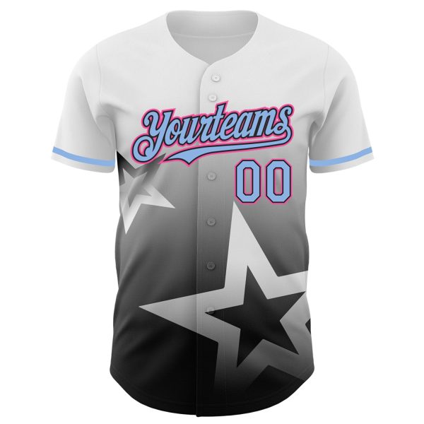 Custom White Light Blue Black-Pink 3D Pattern Design Gradient Style Twinkle Star Authentic Baseball Jersey - Image 2