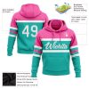 Custom Stitched Aqua White-Pink Line Sports Pullover Sweatshirt Hoodie - Image 2