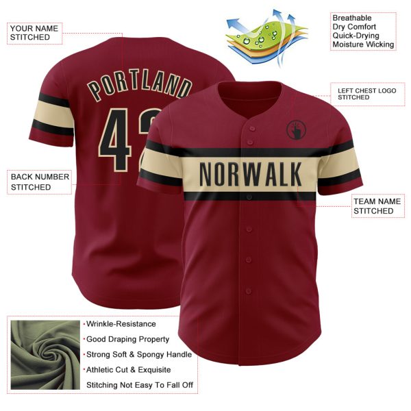 Custom Crimson Black-Cream Authentic Baseball Jersey - Image 3