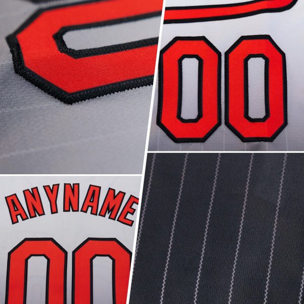 Custom Light Blue Pinstripe Orange-Black Authentic Fade Fashion Baseball Jersey - Image 2