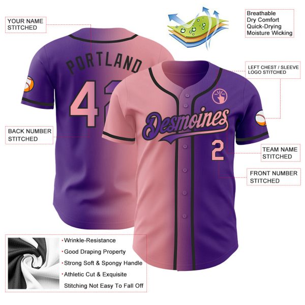 Custom Purple Medium Pink-Black Authentic Gradient Fashion Baseball Jersey - Image 3