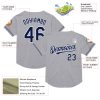 Custom Gray Navy-White Mesh Authentic Throwback Baseball Jersey - Image 3