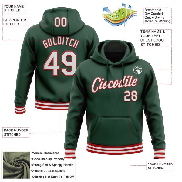Custom Stitched Green White-Red Sports Pullover Sweatshirt Hoodie - Image 3