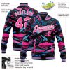 Custom Figure Pink-Light Blue 3D Pattern Design Bomber Full-Snap Varsity Letterman Jacket - Image 3