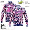 Custom White Pink-Royal Leopard Print 3D Pattern Design Bomber Full-Snap Varsity Letterman Jacket - Image 3