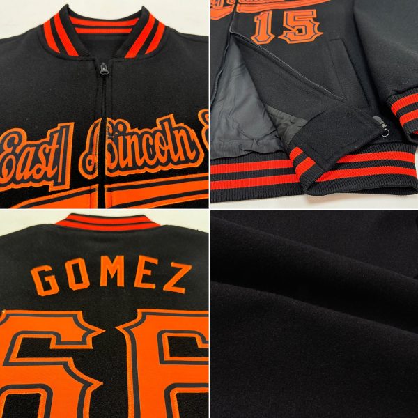 Custom Black Crimson-Teal Bomber Varsity Letterman Zipper Jacket - Image 2