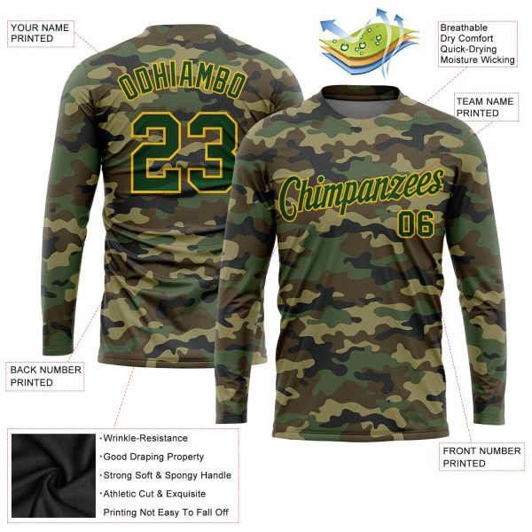Custom Camo Green-Gold Salute To Service Long Sleeve Performance T-Shirt - Image 2