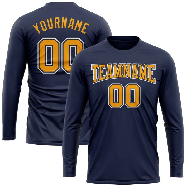 Custom Navy Gold-White Long Sleeve Performance Salute To Service T-Shirt - Image 2
