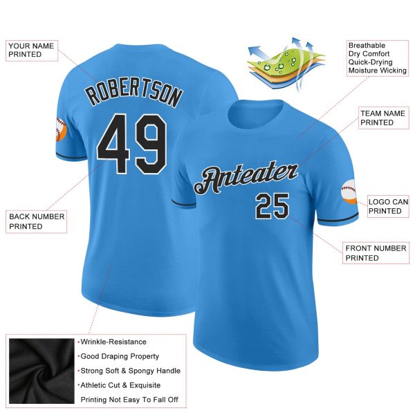 Custom Powder Blue Black-White Performance T-Shirt - Image 2