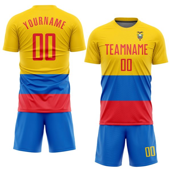 Custom Gold Red-Royal Sublimation Ecuador Flag Soccer Uniform Jersey - Image 2