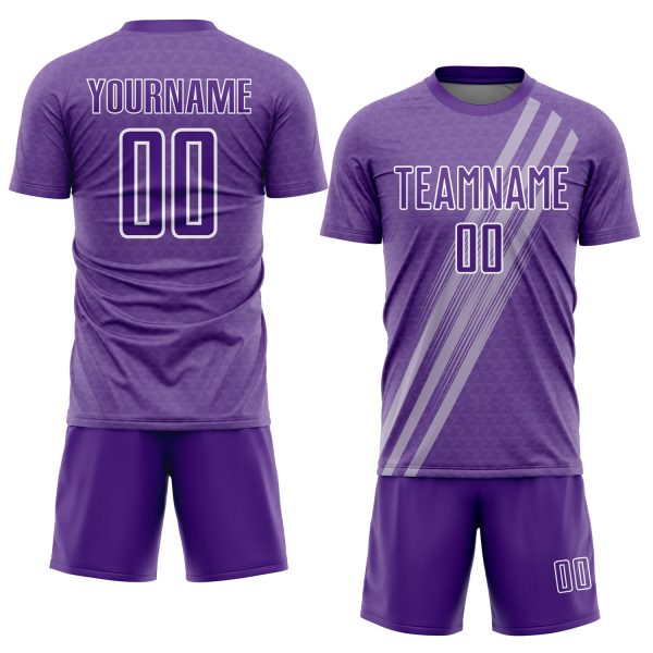 Custom Purple White Diagonal Lines Sublimation Soccer Uniform Jersey - Image 2