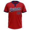 Custom Red Navy-White Two-Button Unisex Softball Jersey - Image 2