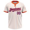 Custom White Orange Pinstripe Purple Two-Button Unisex Softball Jersey - Image 2