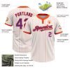 Custom White Orange Pinstripe Purple Two-Button Unisex Softball Jersey - Image 3