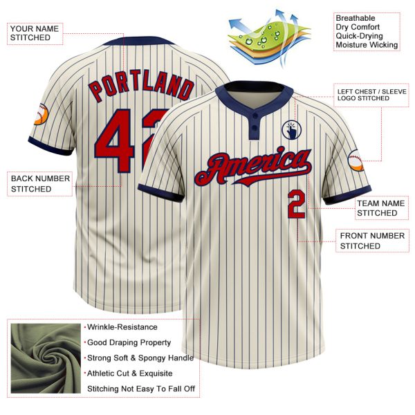 Custom Cream Navy Pinstripe Red Two-Button Unisex Softball Jersey - Image 3