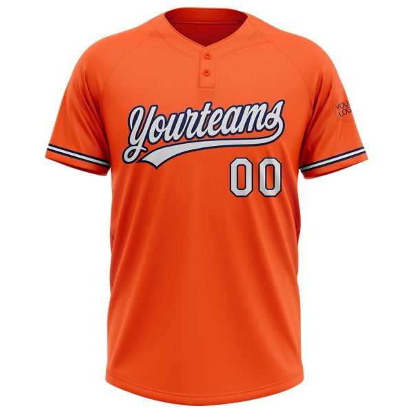 Custom Orange White-Navy Two-Button Unisex Softball Jersey - Image 2
