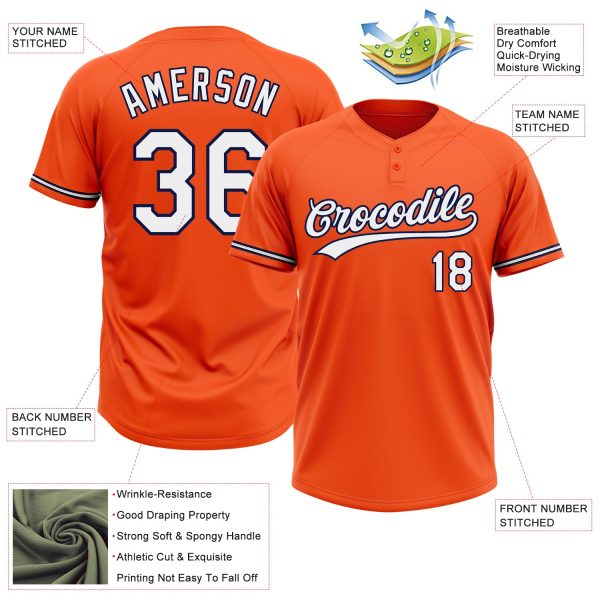 Custom Orange White-Navy Two-Button Unisex Softball Jersey - Image 3