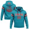Custom Stitched Teal Red-White Football Pullover Sweatshirt Hoodie