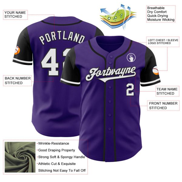Custom Purple White-Black Authentic Two Tone Baseball Jersey - Image 3