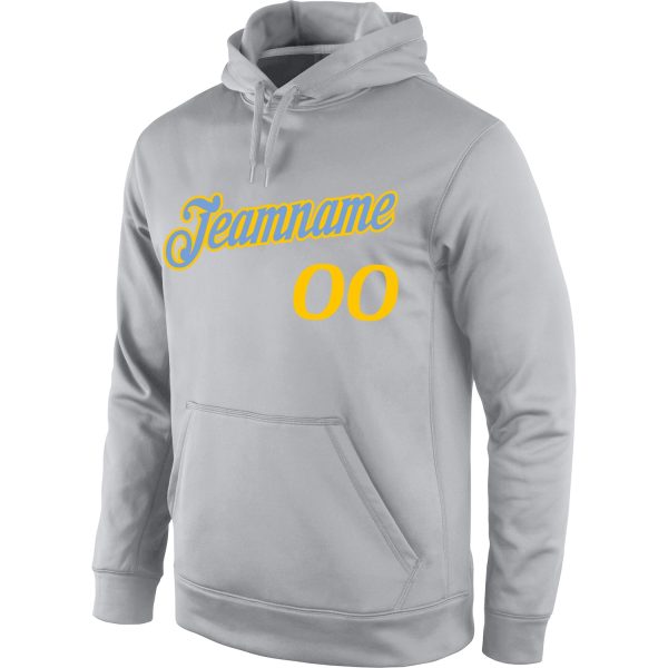Custom Stitched Gray Gold Sports Pullover Sweatshirt Hoodie - Image 2