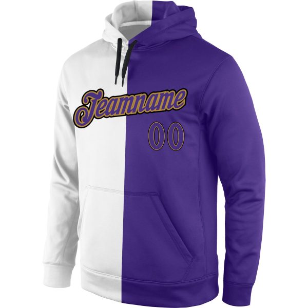 Custom Stitched White Purple-Old Gold Split Fashion Sports Pullover Sweatshirt Hoodie - Image 2