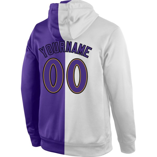 Custom Stitched White Purple-Old Gold Split Fashion Sports Pullover Sweatshirt Hoodie - Image 3