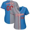 Custom Powder Blue Red-Gray Authentic Split Fashion Baseball Jersey - Image 2