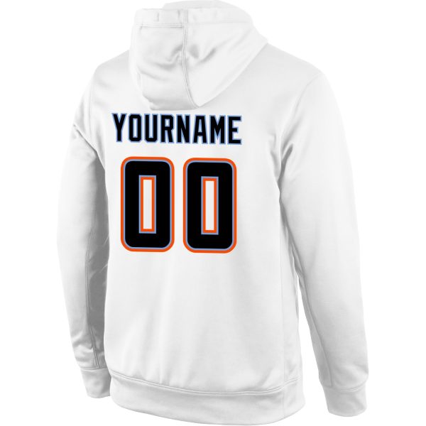 Custom Stitched White Black-Orange Sports Pullover Sweatshirt Hoodie - Image 3